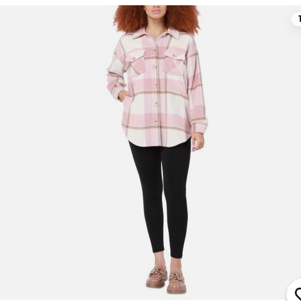 Black Tape Women's Pink Cream Plaid Shacket Jacket sz XS